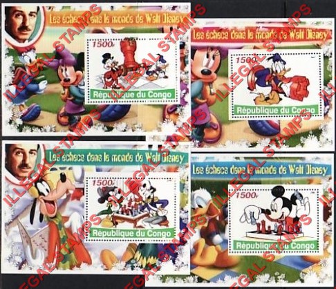 Congo Republic 2005 Chess and Walt Disney Illegal Stamp Souvenir Sheets of 1 Congo Republic 2005 Chess and Walt Disney Illegal Stamp Souvenir Sheets of 1