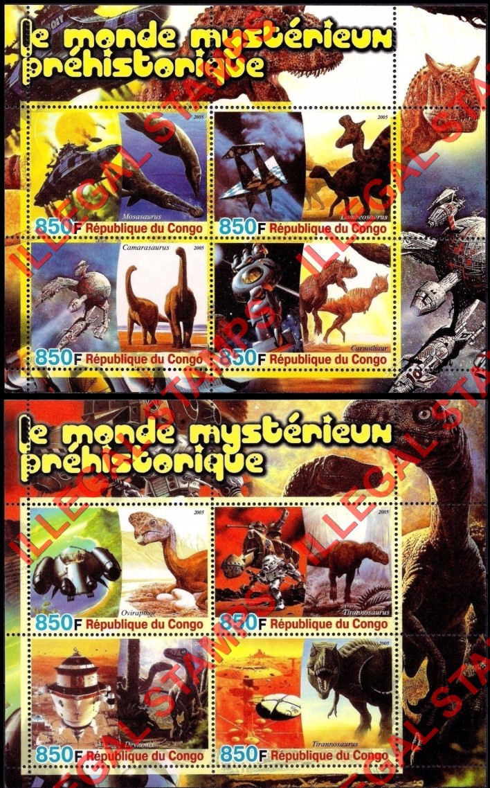 Congo Republic 2005 Dinosaurs Illegal Stamp Souvenir Sheets of 4 (Part 1) Congo Republic 2005 Dinosaurs Illegal Stamp Souvenir Sheets of 4 (Part 1)