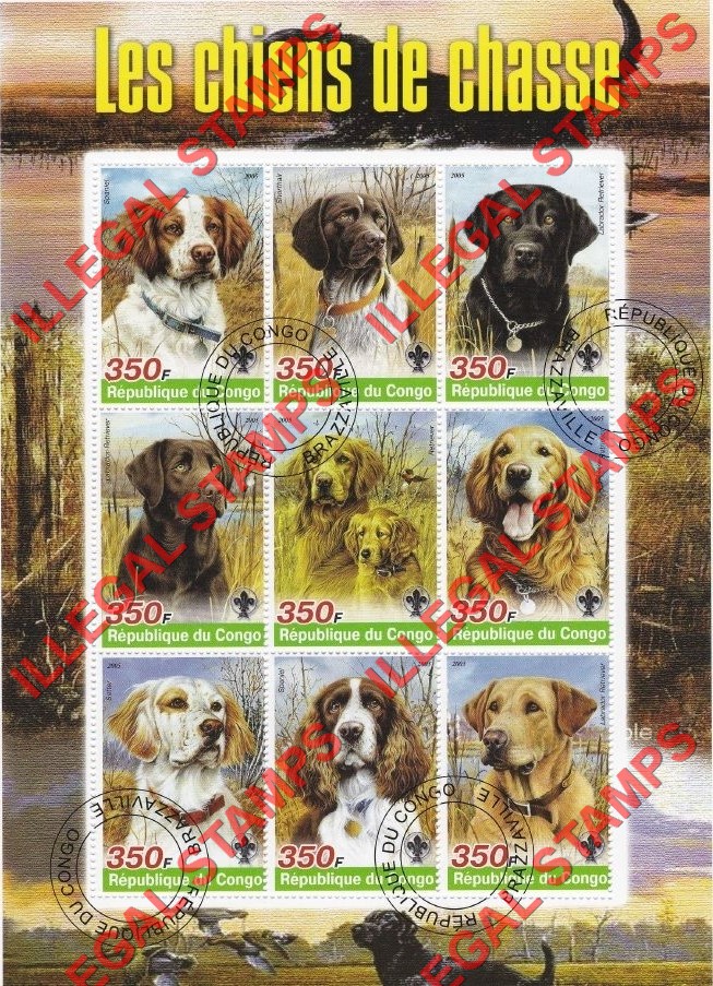 Congo Republic 2005 Dogs Illegal Stamp Sheetlet of 9 Congo Republic 2005 Dogs Illegal Stamp Sheetlet of 9