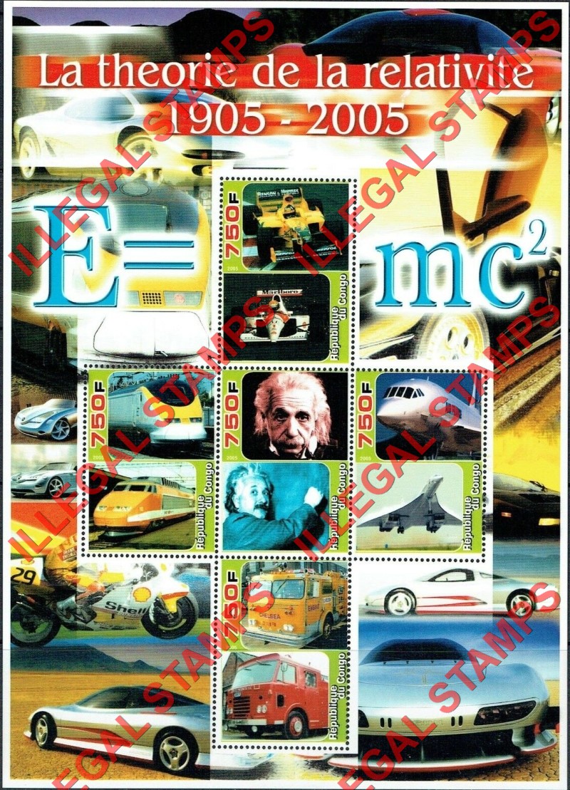Congo Republic 2005 Einstein Theory of Relativity Illegal Stamp Souvenir Sheet of 5 Congo Republic 2005 Einstein Theory of Relativity Illegal Stamp Souvenir Sheet of 5