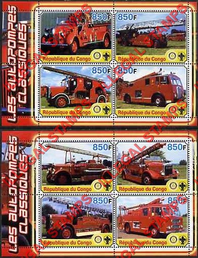 Congo Republic 2005 Fire Engines Illegal Stamp Souvenir Sheets of 4 Congo Republic 2005 Fire Engines Illegal Stamp Souvenir Sheets of 4