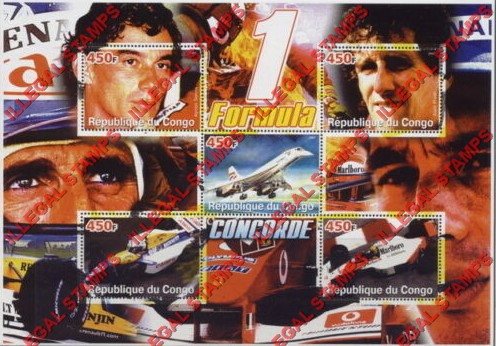 Congo Republic 2005 Formula I Illegal Stamp Souvenir Sheet of 5 Congo Republic 2005 Formula I Illegal Stamp Souvenir Sheet of 5