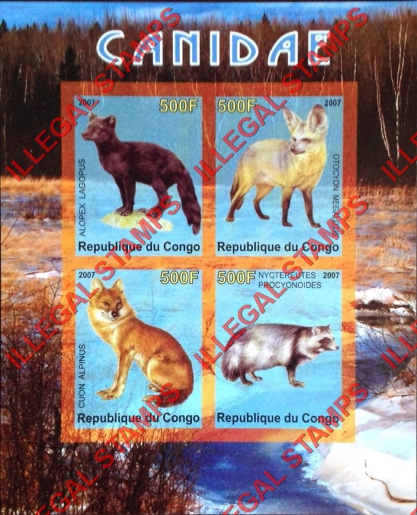 Congo Republic 2007 Canidae Illegal Stamp Souvenir Sheet of 4 Congo Republic 2007 Canidae Illegal Stamp Souvenir Sheet of 4