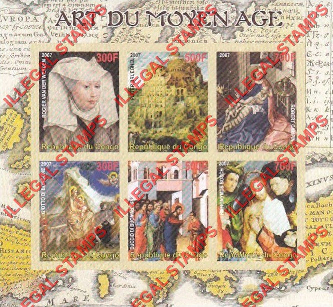 Congo Republic 2007 Classical Art Illegal Stamp Souvenir Sheet of 6 Congo Republic 2007 Classical Art Illegal Stamp Souvenir Sheet of 6