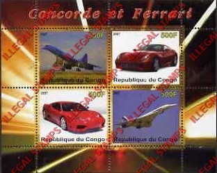 Congo Republic 2007 Concorde and Ferrari Illegal Stamp Souvenir Sheet of 4 Congo Republic 2007 Concorde and Ferrari Illegal Stamp Souvenir Sheet of 4
