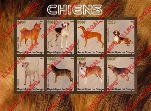 Congo Republic 2007 Dogs Illegal Stamp Souvenir Sheet of 8 Congo Republic 2007 Dogs Illegal Stamp Souvenir Sheet of 8