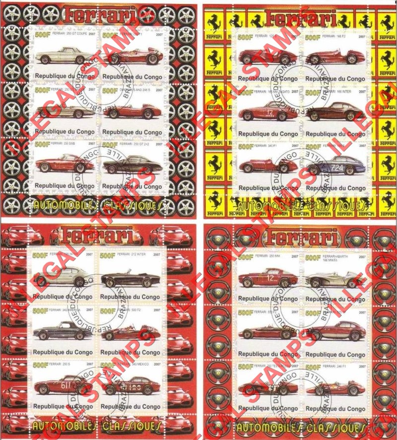 Congo Republic 2007 Ferrari Illegal Stamp Souvenir Sheets of 6 Congo Republic 2007 Ferrari Illegal Stamp Souvenir Sheets of 6