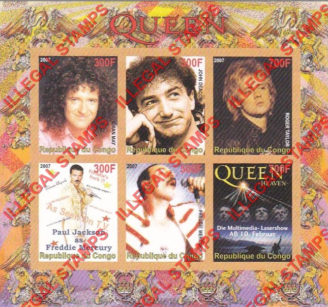 Congo Republic 2007 Queen Illegal Stamp Souvenir Sheet of 6 Congo Republic 2007 Queen Illegal Stamp Souvenir Sheet of 6