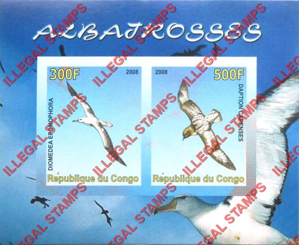 Congo Republic 2008 Birds Albatros Illegal Stamp Souvenir Sheet of 2 Congo Republic 2008 Birds Albatros Illegal Stamp Souvenir Sheet of 2