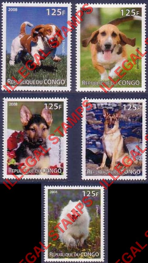Congo Republic 2008 Dogs Illegal Stamps Congo Republic 2008 Dogs Illegal Stamps