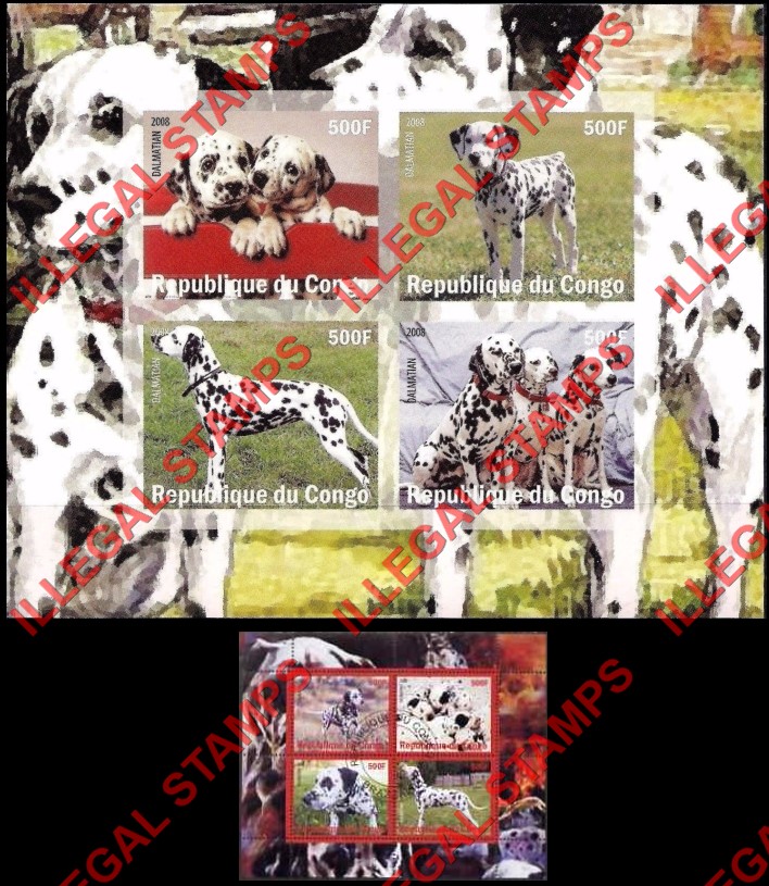 Congo Republic 2008 Dogs Illegal Stamp Souvenir Sheets of 4 Congo Republic 2008 Dogs Illegal Stamp Souvenir Sheets of 4