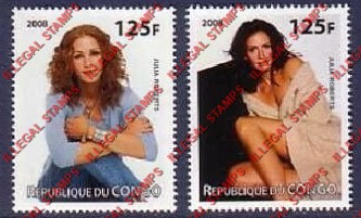 Congo Republic 2008 Julia Roberts Illegal Stamps Congo Republic 2008 Julia Roberts Illegal Stamps
