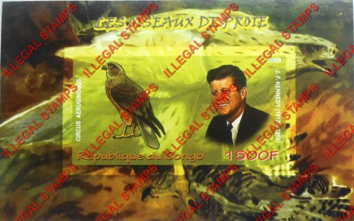 Congo Republic 2009 Birds of Prey John F. Kennedy Illegal Stamp Souvenir Sheet of 1 Congo Republic 2009 Birds of Prey John F. Kennedy Illegal Stamp Souvenir Sheet of 1