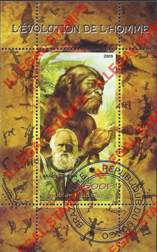 Congo Republic 2009 Charles Darwin Evolution Illegal Stamp Souvenir Sheet of 1 Congo Republic 2009 Charles Darwin Evolution Illegal Stamp Souvenir Sheet of 1