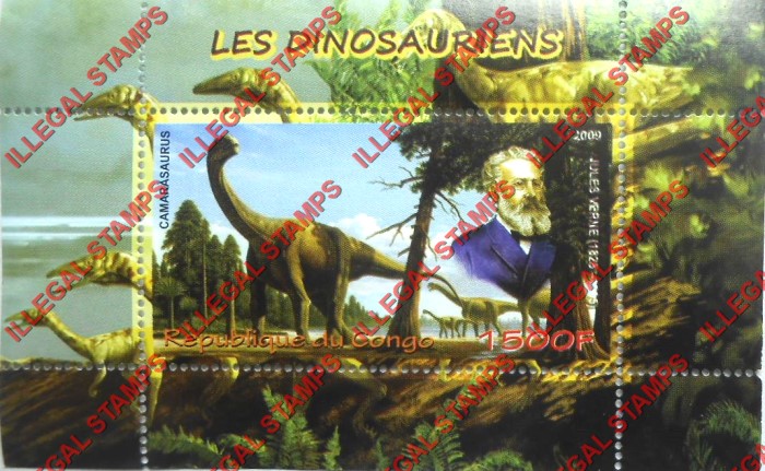 Congo Republic 2009 Dinosaurs Jules Verne Illegal Stamp Souvenir Sheet of 1 Congo Republic 2009 Dinosaurs Jules Verne Illegal Stamp Souvenir Sheet of 1