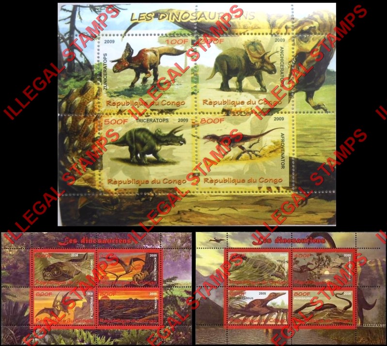Congo Republic 2009 Dinosaurs Illegal Stamp Souvenir Sheets of 4 Congo Republic 2009 Dinosaurs Illegal Stamp Souvenir Sheets of 4