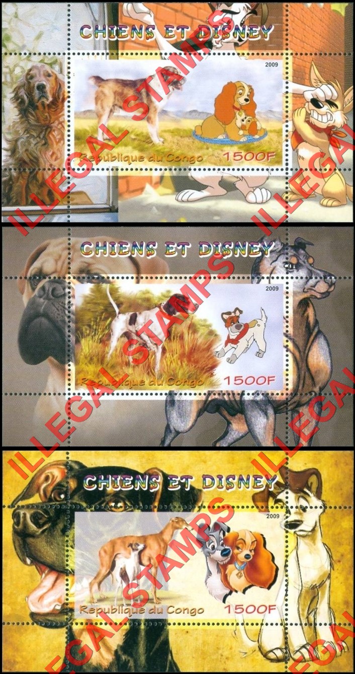 Congo Republic 2009 Dogs Disney Illegal Stamp Souvenir Sheets of 1 (Part 1) Congo Republic 2009 Dogs Disney Illegal Stamp Souvenir Sheets of 1 (Part 1)