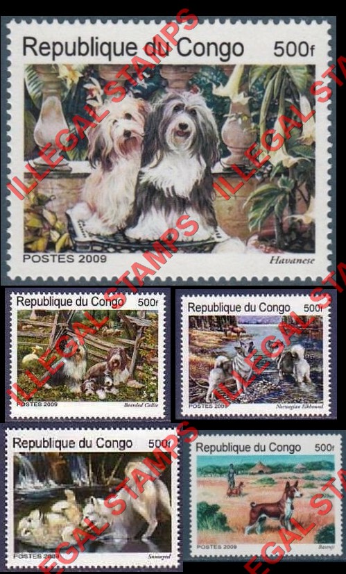Congo Republic 2009 Dogs Illegal Stamps Congo Republic 2009 Dogs Illegal Stamps
