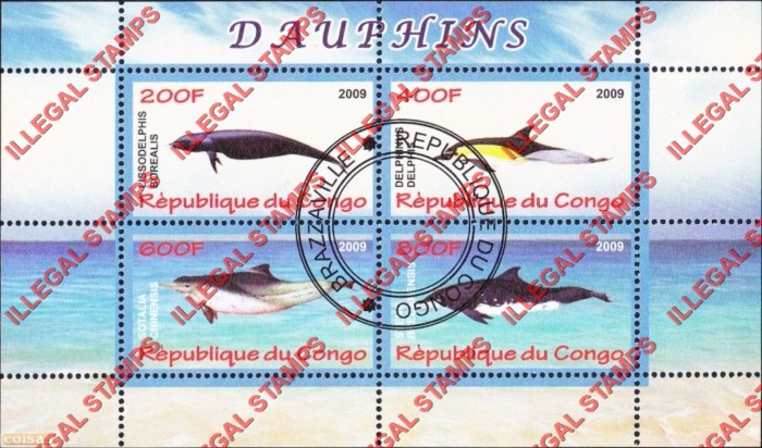 Congo Republic 2009 Dolphins Illegal Stamp Souvenir Sheet of 4 Congo Republic 2009 Dolphins Illegal Stamp Souvenir Sheet of 4