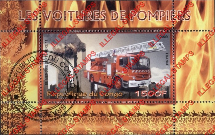 Congo Republic 2009 Fire Engines Illegal Stamp Souvenir Sheet of 1 Congo Republic 2009 Fire Engines Illegal Stamp Souvenir Sheet of 1