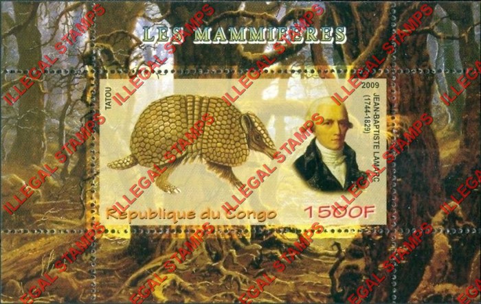 Congo Republic 2009 Mammals Jean-Baptiste Lamarc Illegal Stamp Souvenir Sheet of 1 Congo Republic 2009 Mammals Jean-Baptiste Lamarc Illegal Stamp Souvenir Sheet of 1