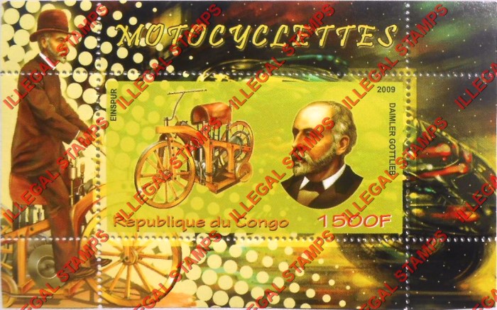 Congo Republic 2009 Motorcycles Daimler Gottlieb Illegal Stamp Souvenir Sheet of 1 Congo Republic 2009 Motorcycles Daimler Gottlieb Illegal Stamp Souvenir Sheet of 1