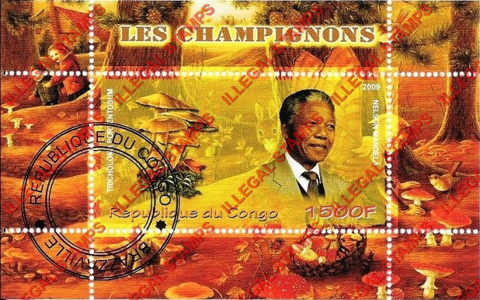 Congo Republic 2009 Mushrooms Nelson Mandela Illegal Stamp Souvenir Sheet of 1 Congo Republic 2009 Mushrooms Nelson Mandela Illegal Stamp Souvenir Sheet of 1