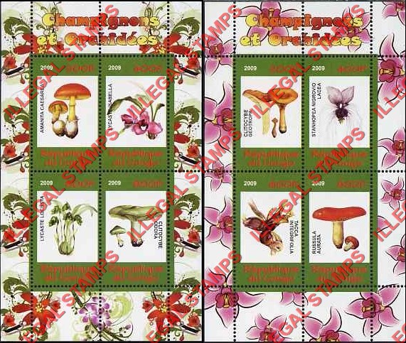 Congo Republic 2009 Mushrooms and Orchids Illegal Stamp Souvenir Sheets of 4 Congo Republic 2009 Mushrooms and Orchids Illegal Stamp Souvenir Sheets of 4