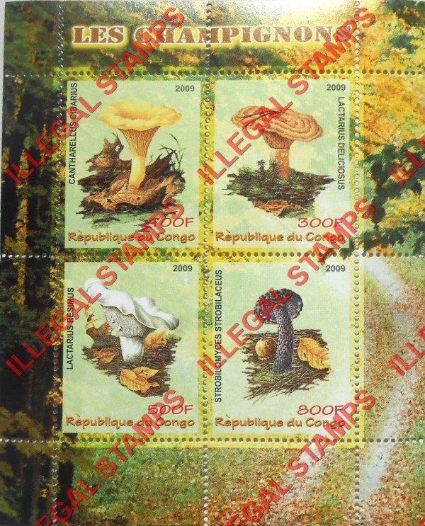 Congo Republic 2009 Mushrooms Illegal Stamp Souvenir Sheet of 4 Congo Republic 2009 Mushrooms Illegal Stamp Souvenir Sheet of 4