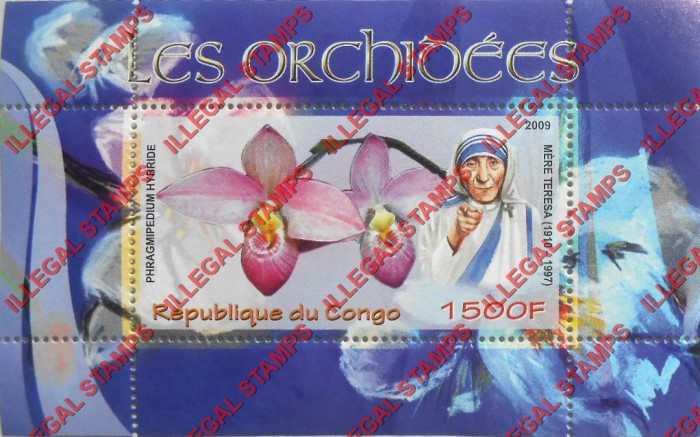 Congo Republic 2009 Orchids Mother Teresa Illegal Stamp Souvenir Sheet of 1 Congo Republic 2009 Orchids Mother Teresa Illegal Stamp Souvenir Sheet of 1