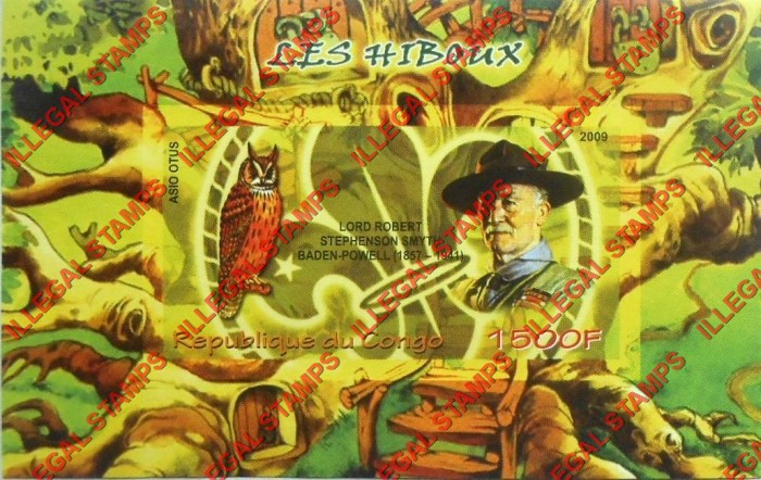 Congo Republic 2009 Owls Baden Powell Illegal Stamp Souvenir Sheet of 1 Congo Republic 2009 Owls Baden Powell Illegal Stamp Souvenir Sheet of 1