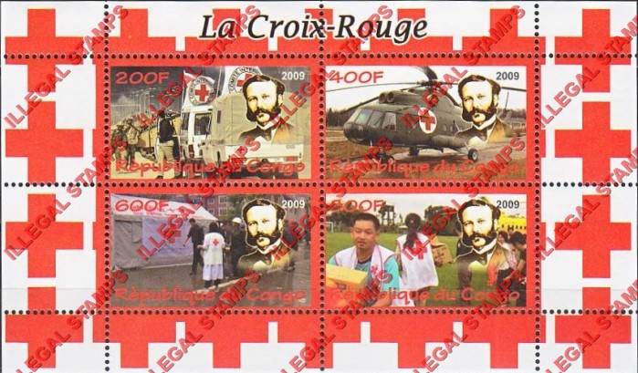 Congo Republic 2009 Red Cross Illegal Stamp Souvenir Sheet of 4 Congo Republic 2009 Red Cross Illegal Stamp Souvenir Sheet of 4
