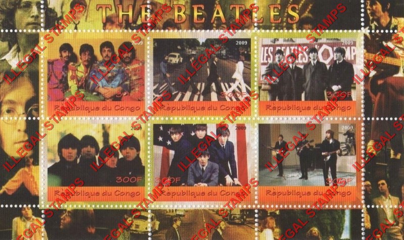 Congo Republic 2009 The Beatles Illegal Stamp Souvenir Sheet of 6 Congo Republic 2009 The Beatles Illegal Stamp Souvenir Sheet of 6