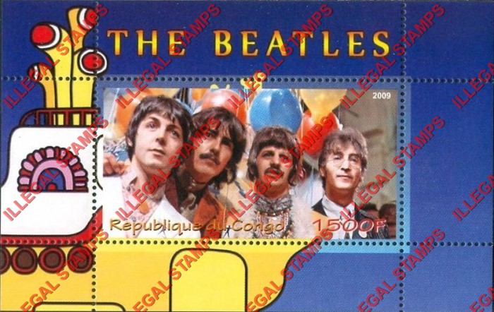 Congo Republic 2009 The Beatles Illegal Stamp Souvenir Sheet of 1 Congo Republic 2009 The Beatles Illegal Stamp Souvenir Sheet of 1