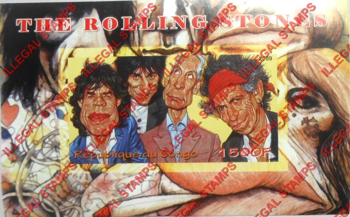 Congo Republic 2009 The Rolling Stones Illegal Stamp Souvenir Sheet of 1 Congo Republic 2009 The Rolling Stones Illegal Stamp Souvenir Sheet of 1