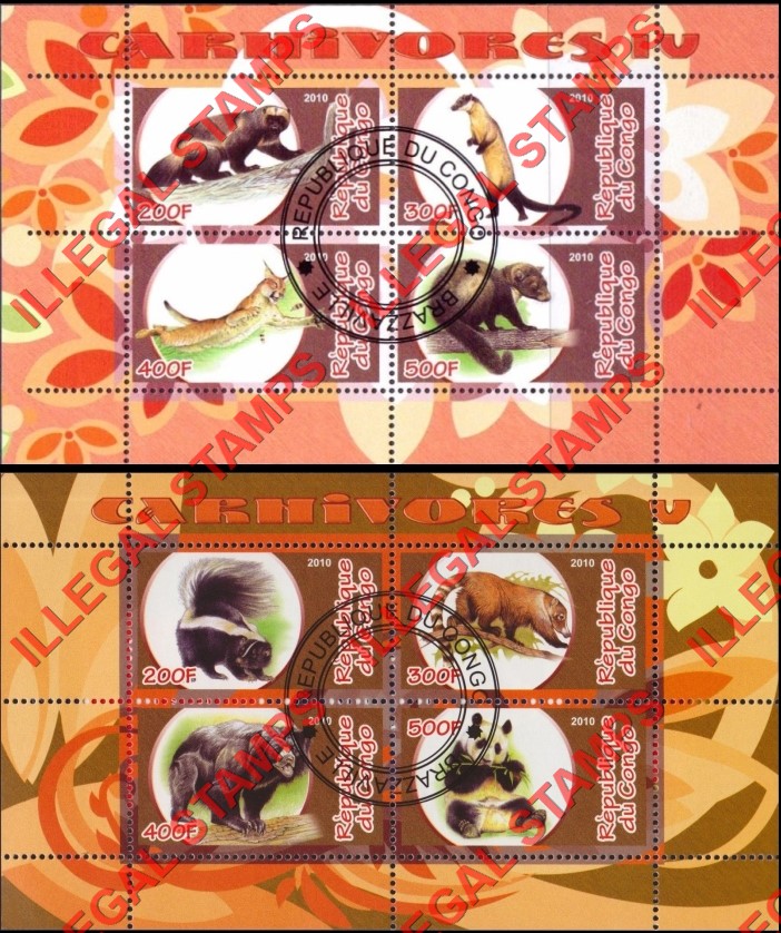 Congo Republic 2010 Carnivores Illegal Stamp Souvenir Sheets of 4 (Part 2) Congo Republic 2010 Carnivores Illegal Stamp Souvenir Sheets of 4 (Part 2)