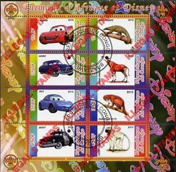 Congo Republic 2010 Disney and Animals Illegal Stamp Souvenir Sheet of 8 Congo Republic 2010 Disney and Animals Illegal Stamp Souvenir Sheet of 8