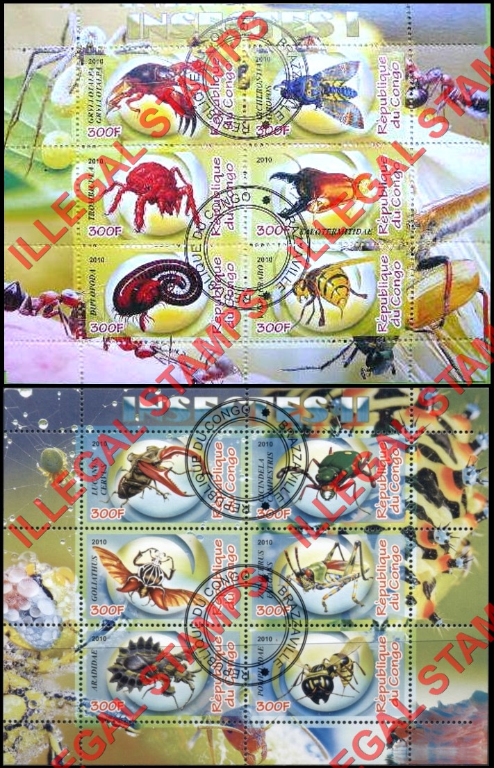 Congo Republic 2010 Insects Illegal Stamp Souvenir Sheets of 6 (Part 1) Congo Republic 2010 Insects Illegal Stamp Souvenir Sheets of 6 (Part 1)