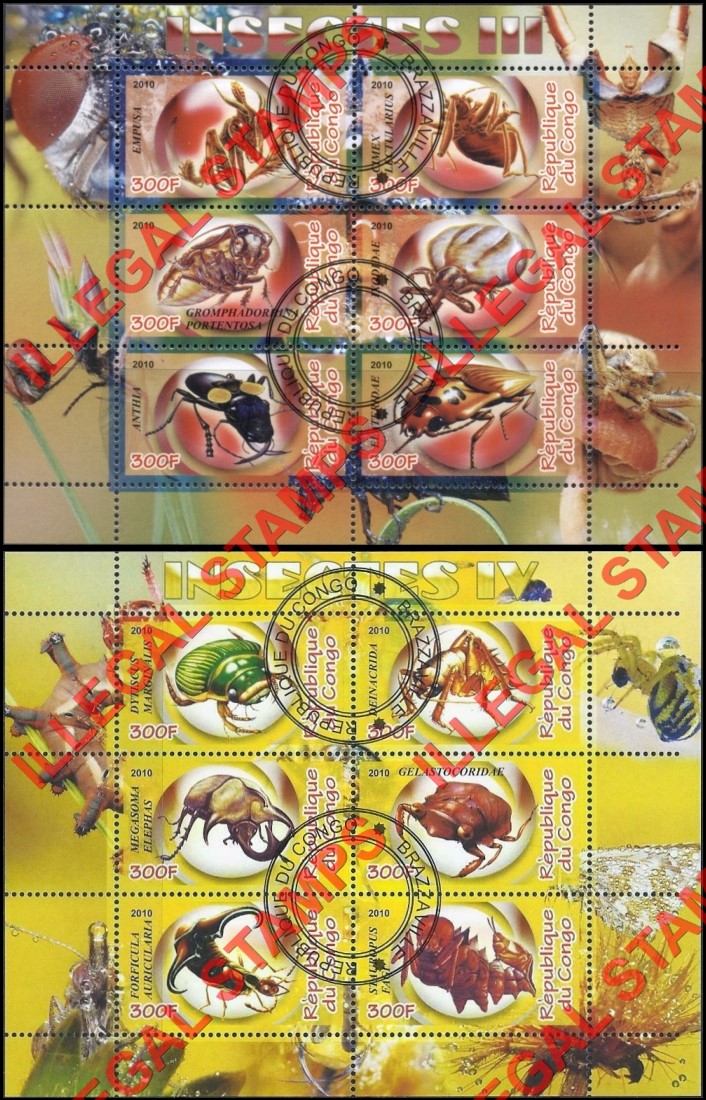 Congo Republic 2010 Insects Illegal Stamp Souvenir Sheets of 6 (Part 2) Congo Republic 2010 Insects Illegal Stamp Souvenir Sheets of 6 (Part 2)