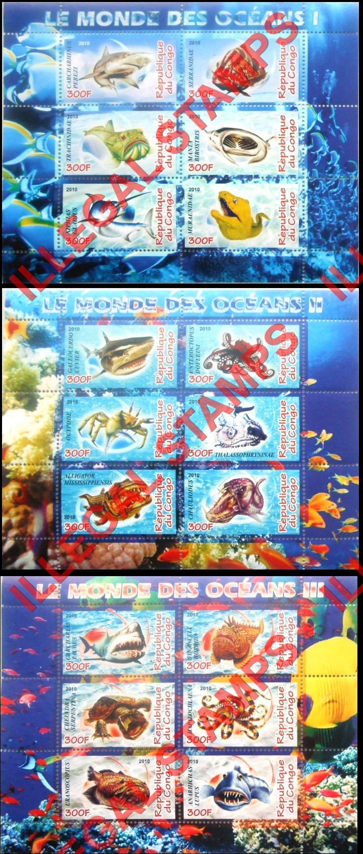 Congo Republic 2010 Ocean Life Illegal Stamp Souvenir Sheets of 6 (Part 1) Congo Republic 2010 Ocean Life Illegal Stamp Souvenir Sheets of 6 (Part 1)