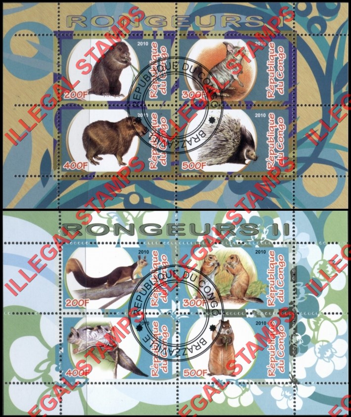 Congo Republic 2010 Rodents Illegal Stamp Souvenir Sheets of 4 Congo Republic 2010 Rodents Illegal Stamp Souvenir Sheets of 4