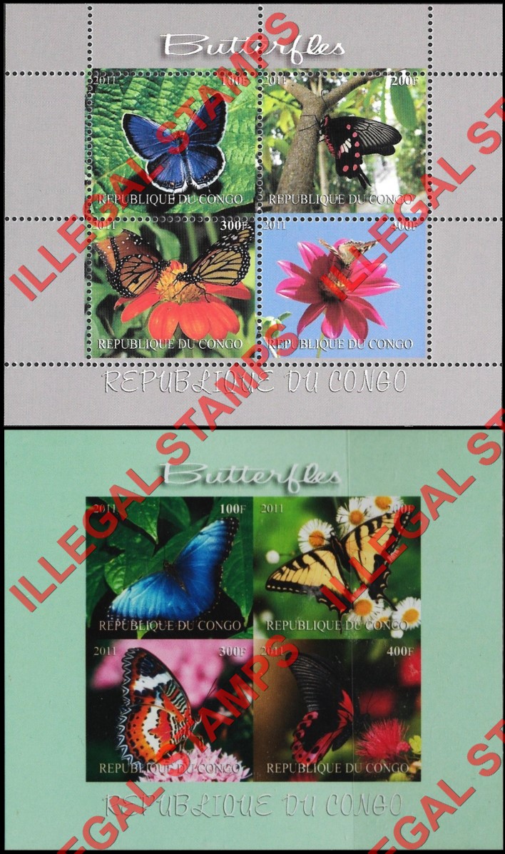 Congo Republic 2011 Butterflies Illegal Stamp Souvenir Sheets of 4 (Part 2) Congo Republic 2011 Butterflies Illegal Stamp Souvenir Sheets of 4 (Part 2)