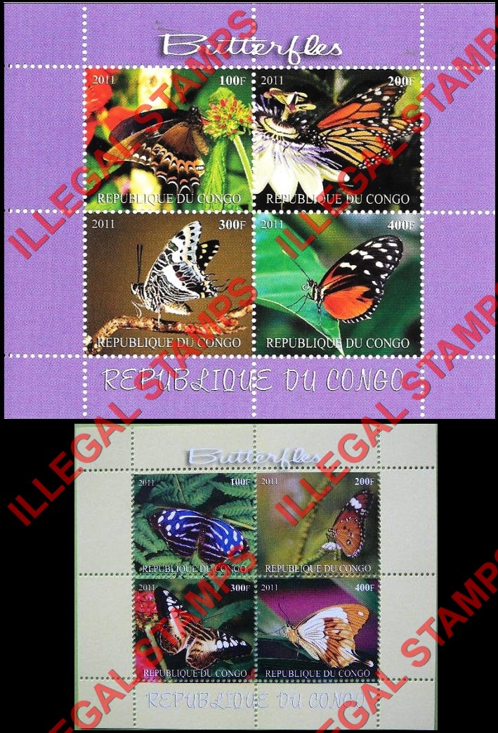 Congo Republic 2011 Butterflies Illegal Stamp Souvenir Sheets of 4 (Part 3) Congo Republic 2011 Butterflies Illegal Stamp Souvenir Sheets of 4 (Part 3)