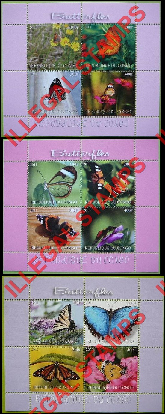 Congo Republic 2011 Butterflies Illegal Stamp Souvenir Sheets of 4 (Part 4) Congo Republic 2011 Butterflies Illegal Stamp Souvenir Sheets of 4 (Part 4)