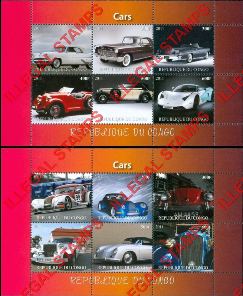 Congo Republic 2011 Cars Illegal Stamp Souvenir Sheets of 6 (Part 1) Congo Republic 2011 Cars Illegal Stamp Souvenir Sheets of 6 (Part 1)