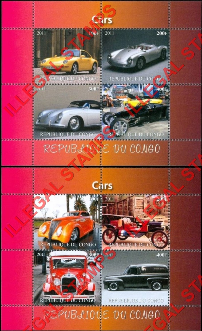 Congo Republic 2011 Cars Illegal Stamp Souvenir Sheets of 4 (Part 1) Congo Republic 2011 Cars Illegal Stamp Souvenir Sheets of 4 (Part 1)