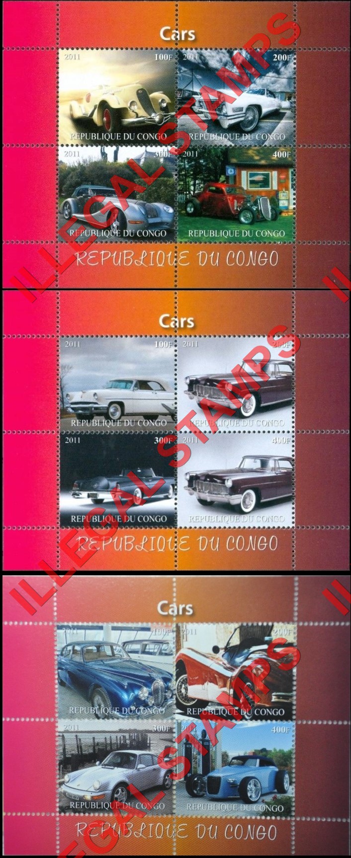 Congo Republic 2011 Cars Illegal Stamp Souvenir Sheets of 4 (Part 2) Congo Republic 2011 Cars Illegal Stamp Souvenir Sheets of 4 (Part 2)