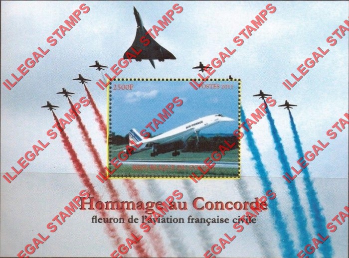Congo Republic 2011 Concorde Illegal Stamp Souvenir Sheet of 1 Congo Republic 2011 Concorde Illegal Stamp Souvenir Sheet of 1