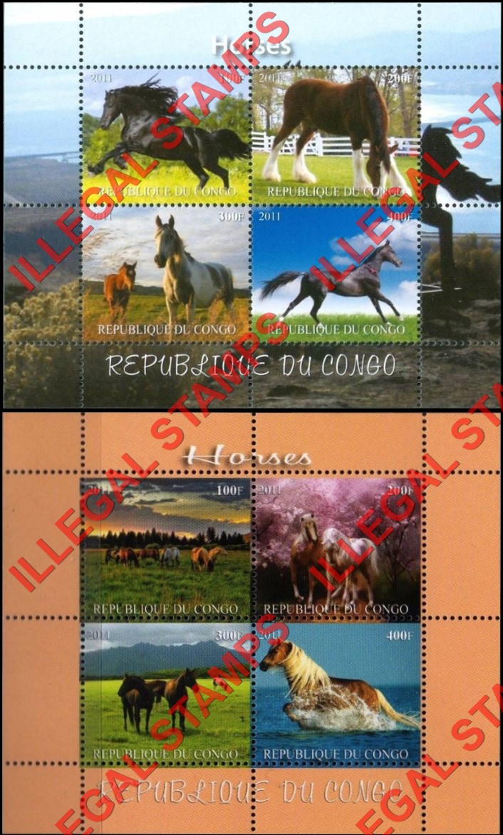 Congo Republic 2011 Horses Illegal Stamp Souvenir Sheets of 4 (Part 2) Congo Republic 2011 Horses Illegal Stamp Souvenir Sheets of 4 (Part 2)