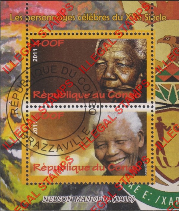 Congo Republic 2011 Nelson Mandela Illegal Stamp Souvenir Sheet of 2 Congo Republic 2011 Nelson Mandela Illegal Stamp Souvenir Sheet of 2